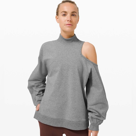 lululemon athletica Sweaters - EUC Lululemon LA Asymmetrical-Cut-Out CrewHeathered Core Medium Grey size 8/10